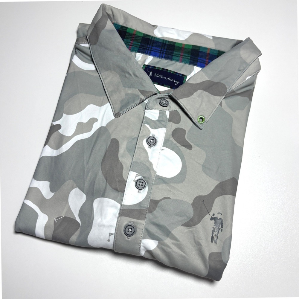 William Murray Camo Golf Polo Men L Gray Course all over Print Performance Shirt - Picture 2 of 9